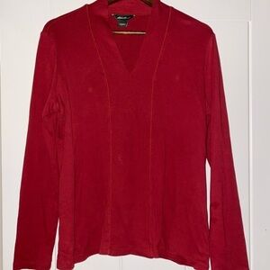 Eddie Bauer V-Neck Double Seam Red Long‎ Sleeve Women’s Shirt Size Large